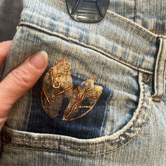 Vintage Z Cavaricci 90s Embellished Beaded Floral Straight Leg Denim Women’s 10 - Picture 4 of 11